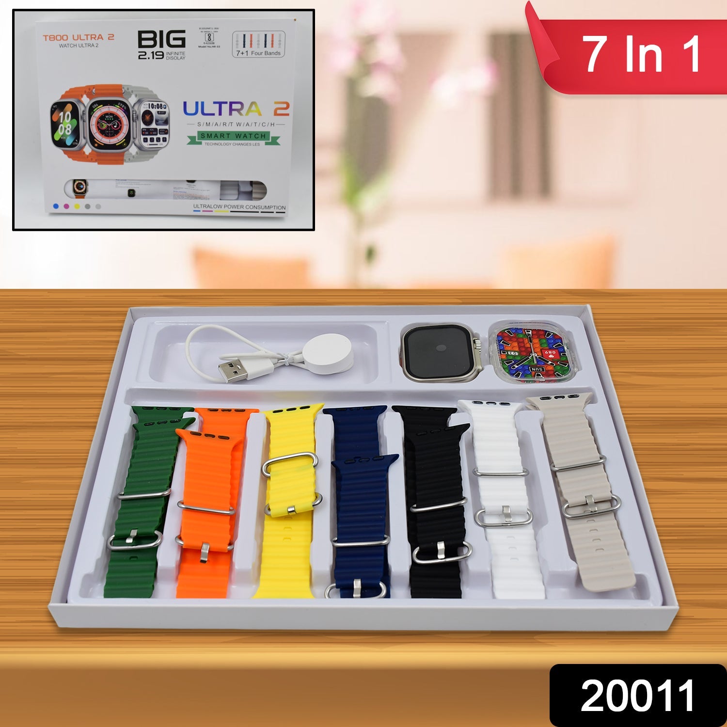 7 in 1 Ultra Smart watch Combo with Seven Classic Straps & Transparent Screen Guard (1 Set / Mix Color) 7 in 1 Ultra Smart watch Combo with Seven Classic Straps & Transparent Screen Guard (1 Set / Mix Color)